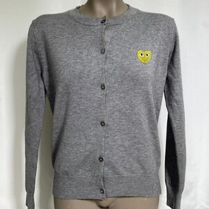 Play Comme des Garçons Yellow Embroidered Grey Wool Cardigan Sweater Women's XL